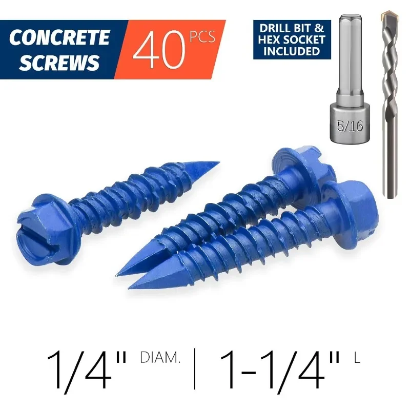 Juego De 102 Tornillos Para Hormigón Autoperforantes - 5 Tamaños, Incluye Llave Hexagonal Y Broca, Ideal Para Paredes Y Bloques