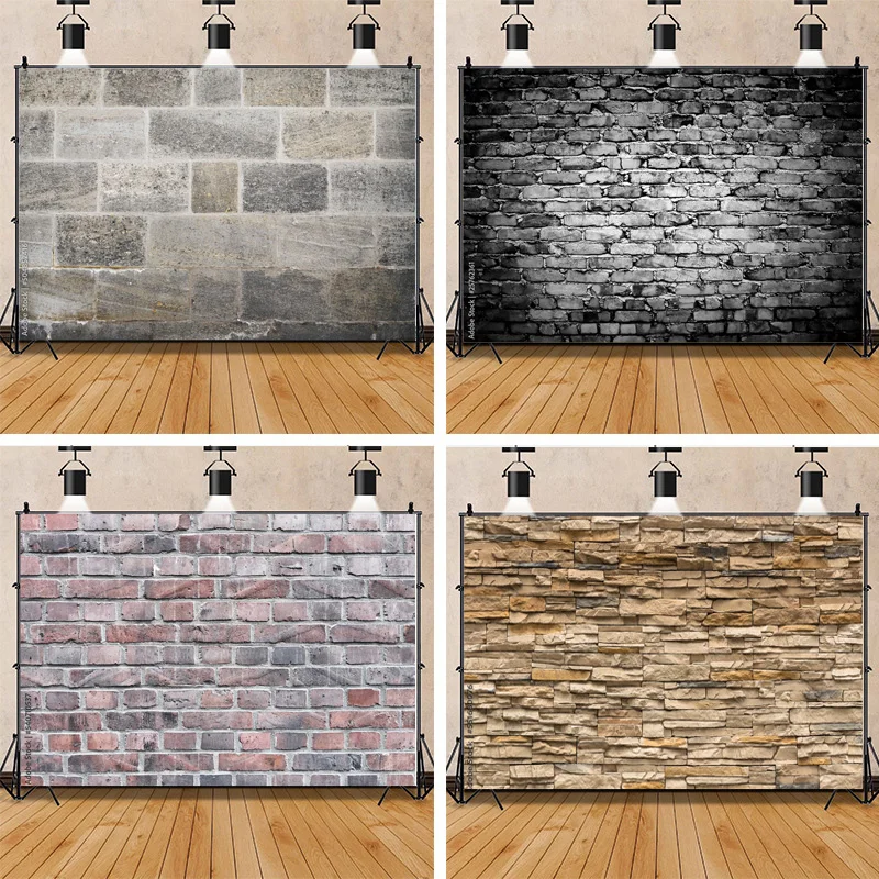 

Vinyl Custom Texture Black Brick Wall With Cracks And Defects Photography Background Portrait Photo Studio Backdrops Prop QZ-62