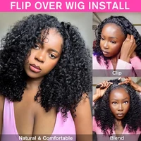 Perruque en cheveux humains bouclés afro naturels, prête à porter, avec cordon de serrage, sans colle, style boucles crépues, demi-perruque 3