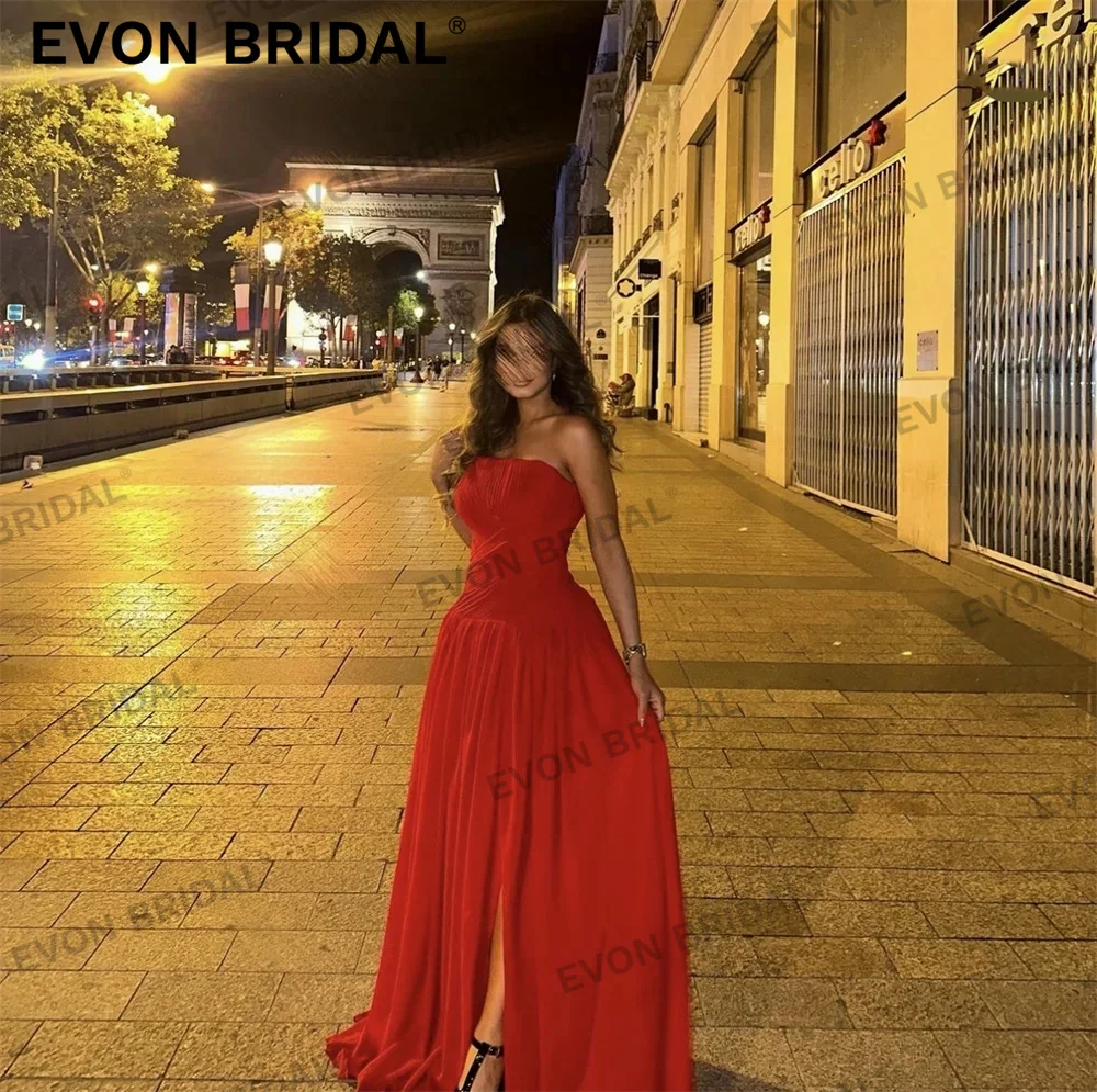 

EVON Simple Strapless Sleeveless A-Line Evening Dresses 2024 Backless Pleat Floor Length Elegant Prom Dresses Robes de soirée