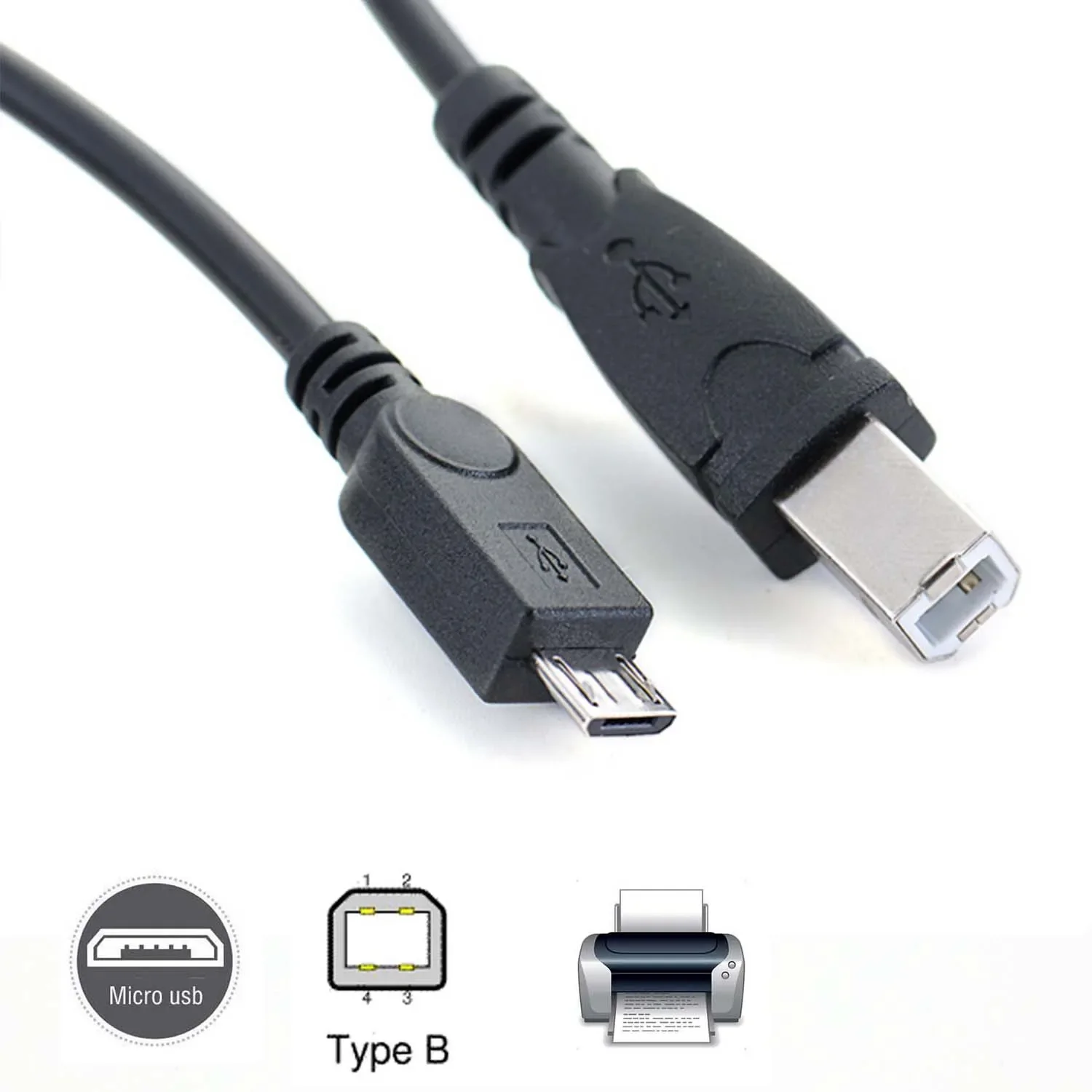 마이크로 usb 남성 USB 2.0 B 남성 데이터 OTG 케이블 코드 전화 프린..