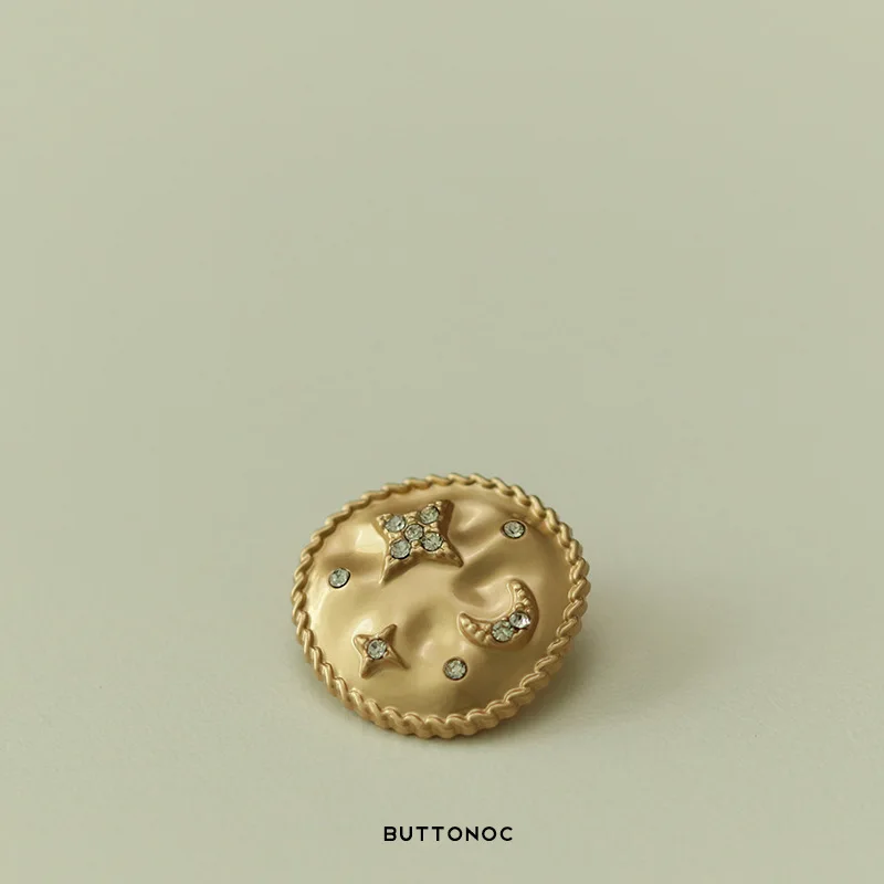 6개 레트로 라인스톤 달 별 장식 버튼 금색 설정 스웨터 코트 가디건 DIY 공예 재봉 용품 18/23mm