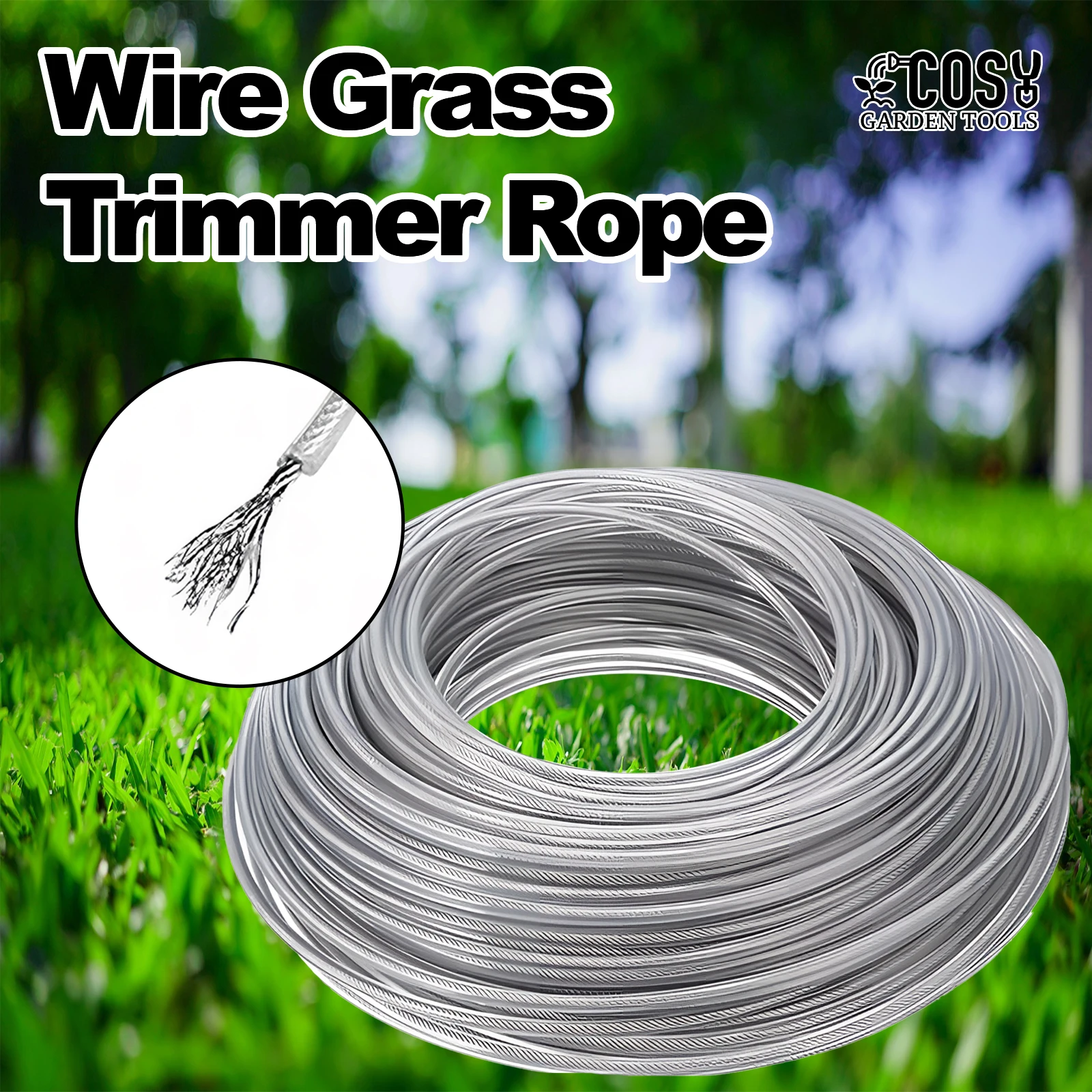 Brushcutter Trimmer Rope 3mm Steel Wire Nylon Line COSY Wear-resistant Sharp Replacement Garden Tool Accessory