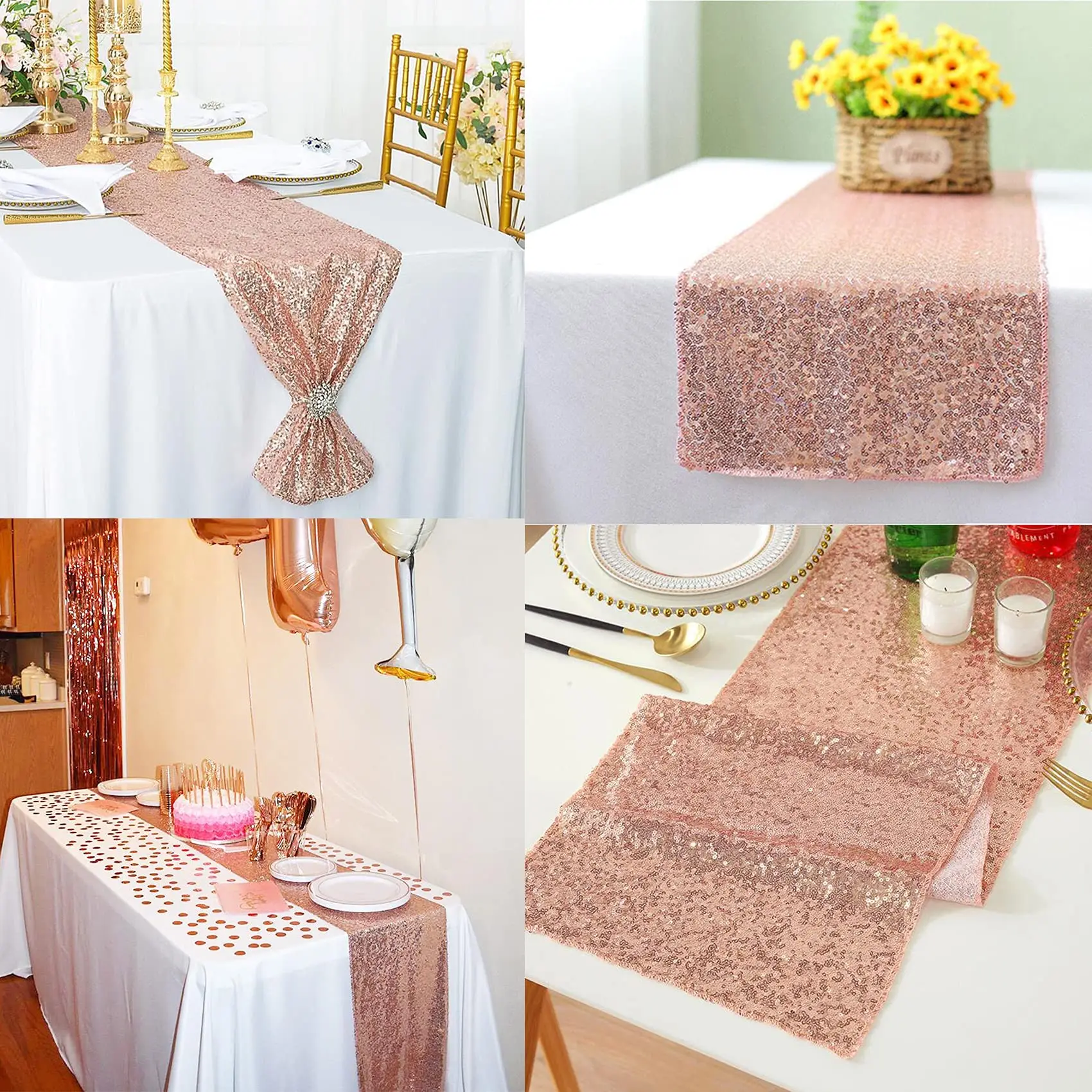 Description Picture 5 of item1 Pieces Sequin Table Runner Glitter Dining for Birthday Wedding Baby Shower Bachelorette Holiday Celebration Party
