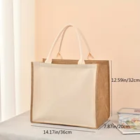 Blank DIY Painting Canvas Bags Hand Carrying Zipper Faux Linen Bags Solid Color Large Capacity Ladies Tote Shopping Bags - Image 5