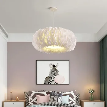 2024 Nordic Led Feather Chandelier Living Room Bedroom White Pendant Chandelier Feathers Pendant Lights Home Decor Lighting 1