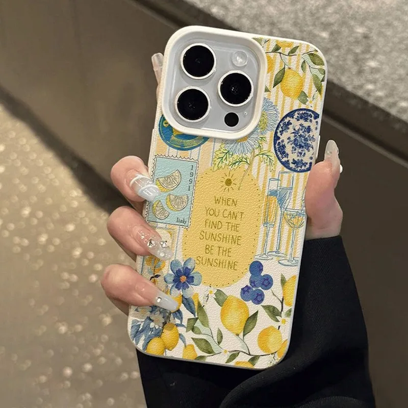 Summer Lemon-Colored Color-Blocked Vertical Stripe Phone Case