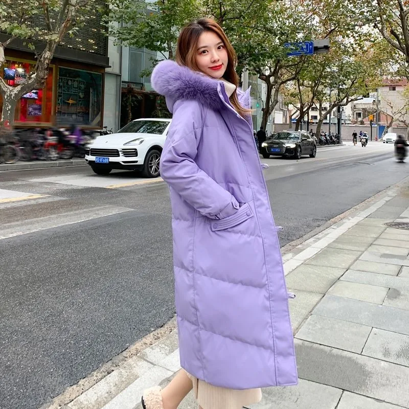 2023 New Women Down Jacket Winter Coat Female Mid Length Version Parkas Loose Thick Warm Outwear Hooded Real Fur Collar Overcoat