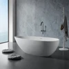 67" Freestanding Solid Surface Bathtub, Luxury Engineered Stone Resin Freestanding Soaking Bathtub with 2