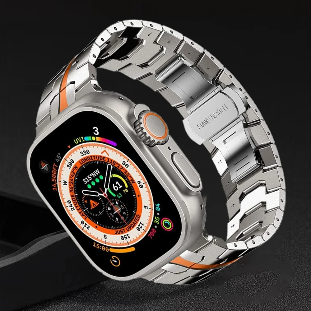 애플 워치용 럭셔리 티타늄 컬러 스트랩, 울트라 2 밴드, 49mm, 45mm, 44mm, 42mm, 금속 스테인리스 스틸 팔찌, 아이워치 9, 8, 7, 6, 5 SE