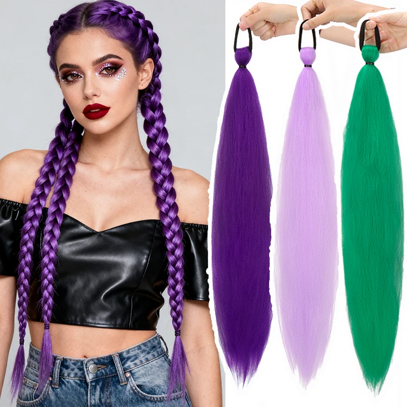 Synthetic Long Straight Ponytail 26Inch Elastic Hair Colorful Braiding Hair Extensions for Women