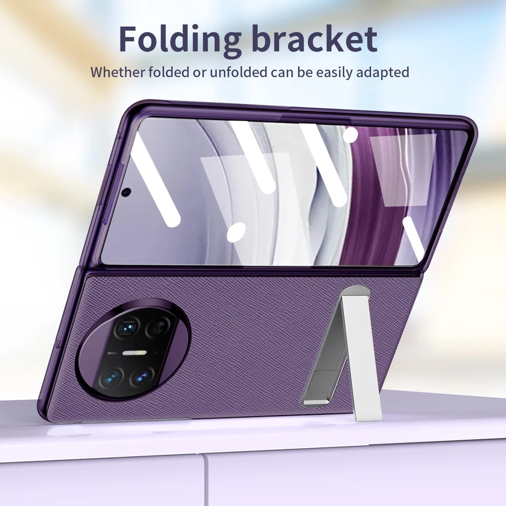 PU Leather Flip Stand Case For Huawei Mate X5 Case Plating Frame Full Protection Shockproof Bumper Back Cover With Tempered Film