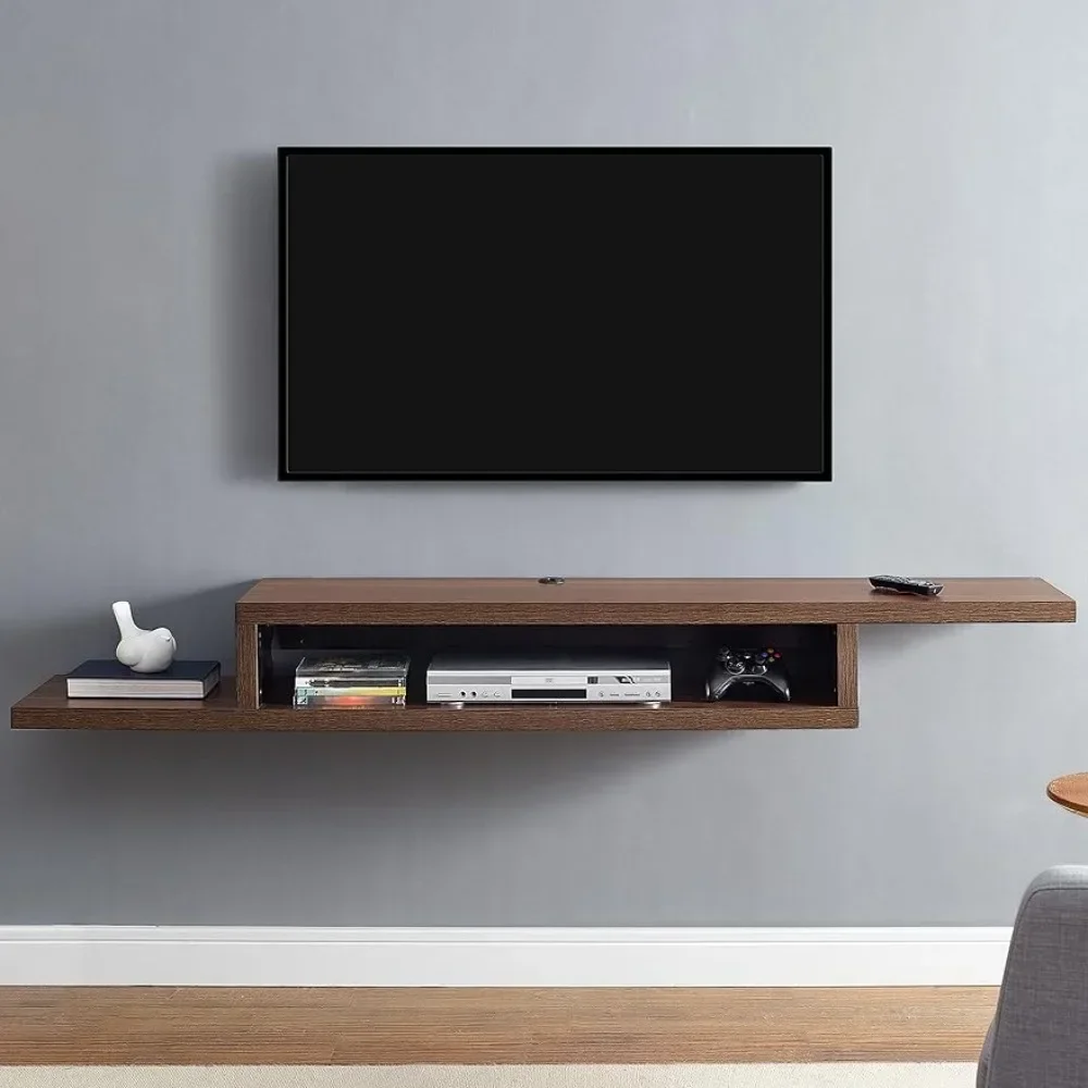 Modern TV Bench Asymmetrical Floating Wall Mounted Console, 72 Inches, Columbia Walnut TV Bench