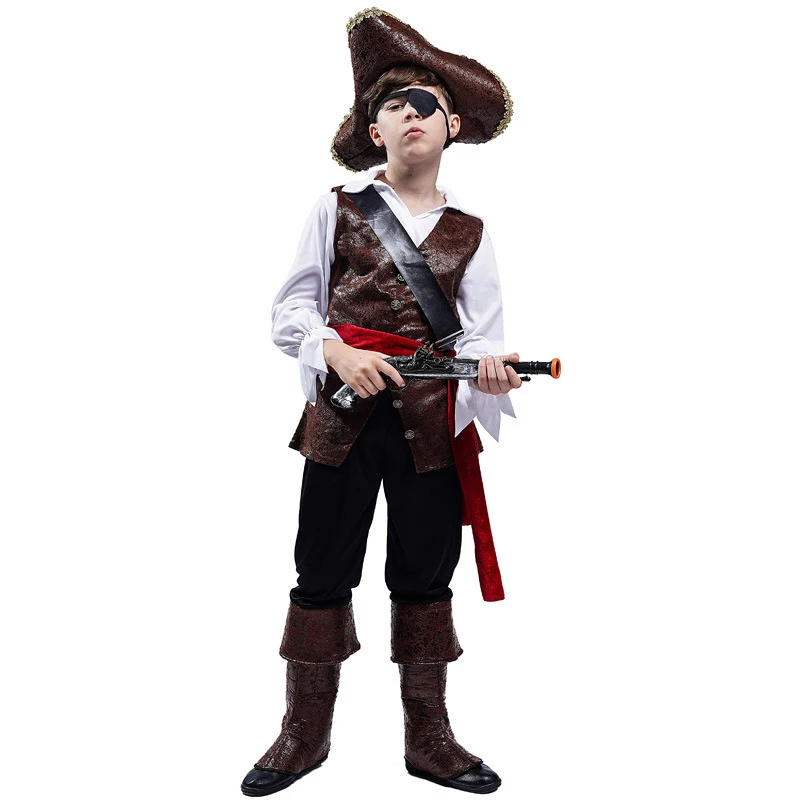 Kids Cosplay Costume Halloween Costume Boys Pirate Cosplay Pirate Captain Jack Sparrow Kids Children Purim Christmas Party Luxury Buccaneer Outfits