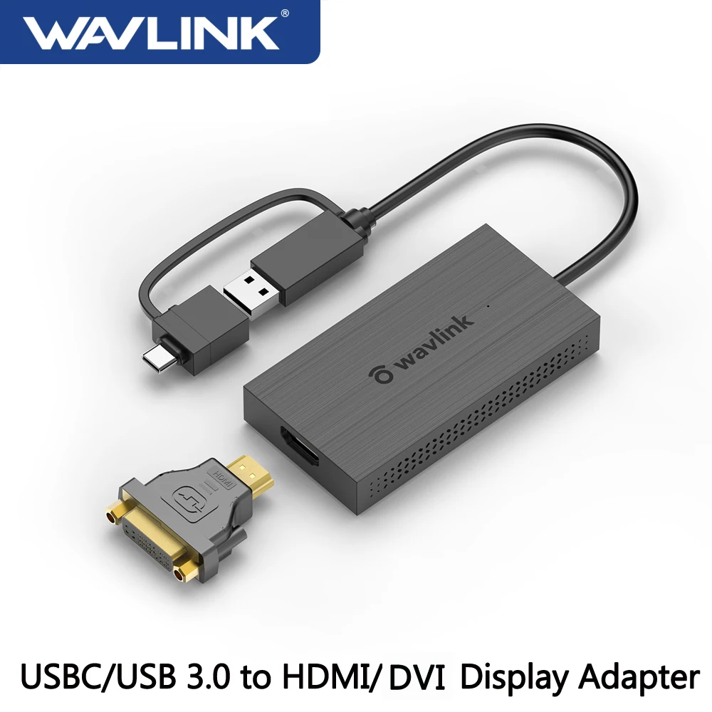 Adaptador multi-display compatível com Wavlink-USB C para HDMI, conversor gráfico de vídeo 4K, USB C para DisplayPort Card para Windows, Mac OS