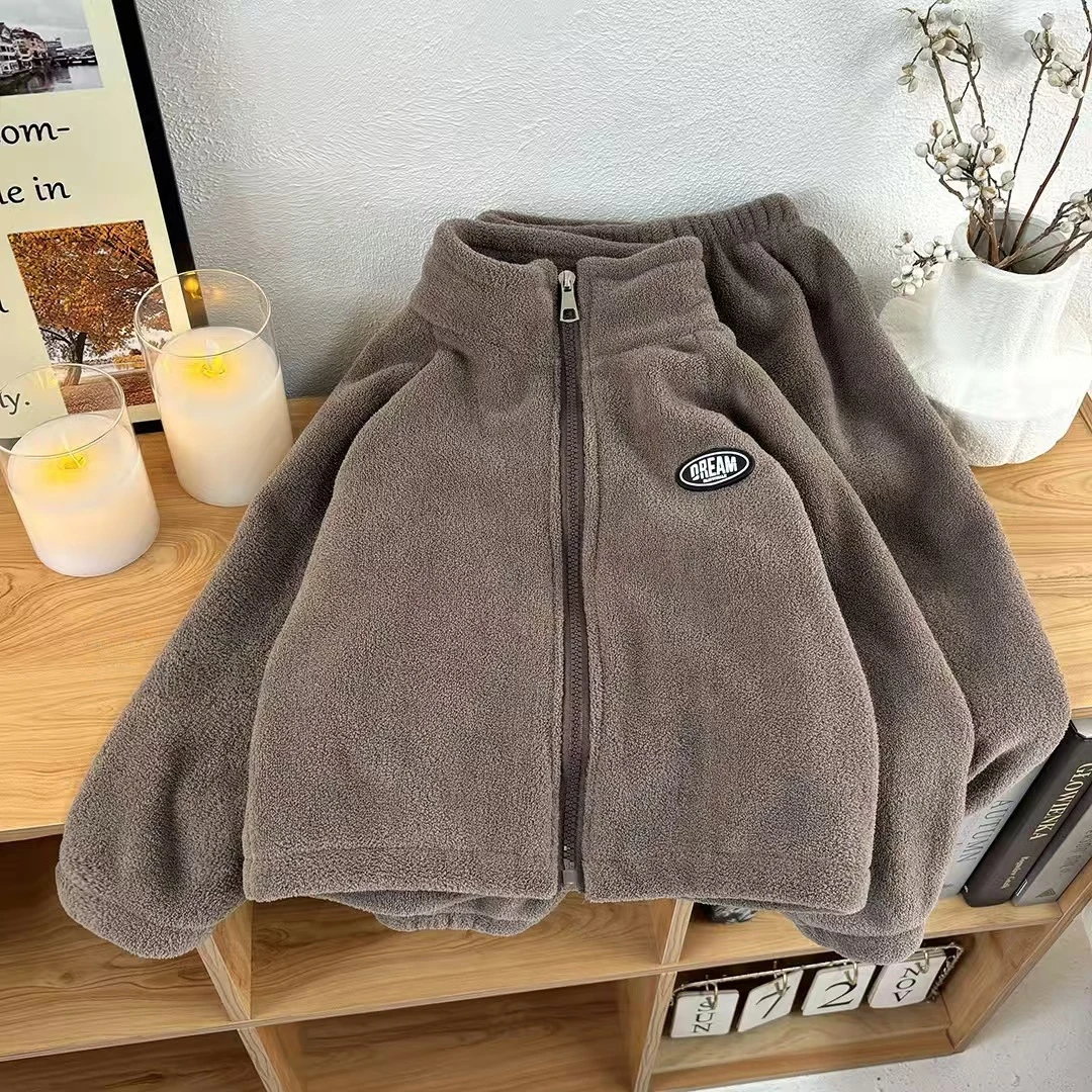 MILANCEL Autumn Baby Fleece Sports Suit - 2-Piece Solid Color Hoodie Set