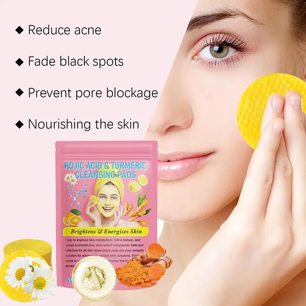40/50pcs Kojic Acid Turmeric Cleansing Pads Curcuma Longa Root Facial Sponges Exfoliating Pads Daily Cleansing Skin Care Product 6