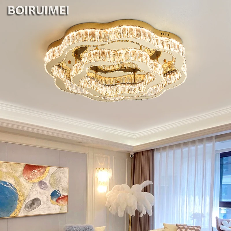 

Modern Luxury Crystal Ceiling Light Simple Creative Living Room Chandelier Light Bedroom 2023 New Petal Shape Home Luminaire