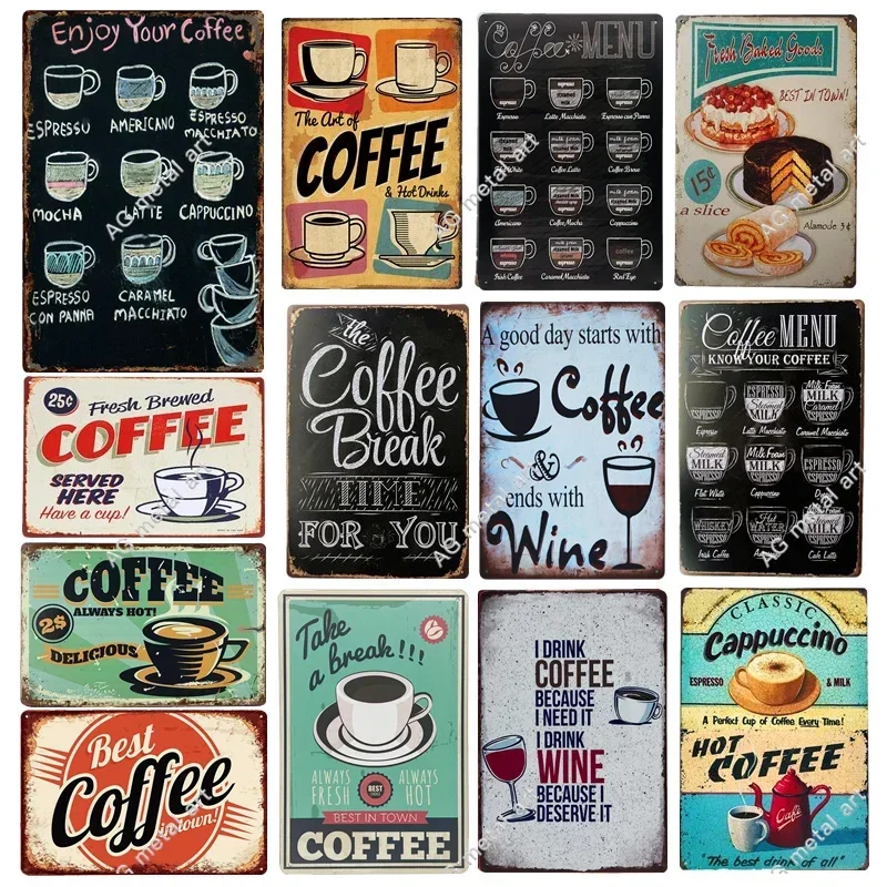 

Vintage Shabby Chic Coffee Menu Home Bar Cafe Metal Tin Signs Pub Tavern Retro Decorative Plate Poster Wall Decor