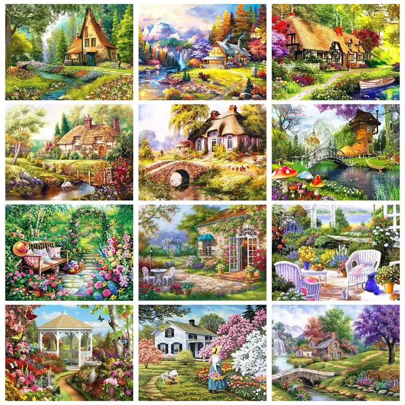 CHENISTORY Oil Painting By Numbers Paint Kit Coloring By Numbers Rural