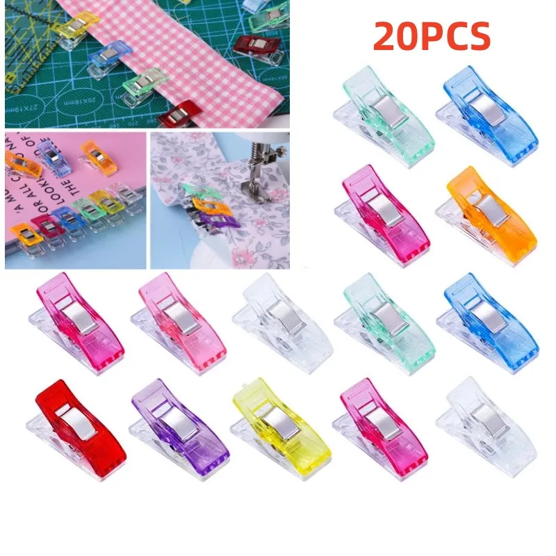 MIUSIE 20pcs Job Foot Case Multicolor Plastic Clips Fabric Clamps Patchwork Hemming Sewing Tools Sewing Accessories sewing clips garment clips plastic clips