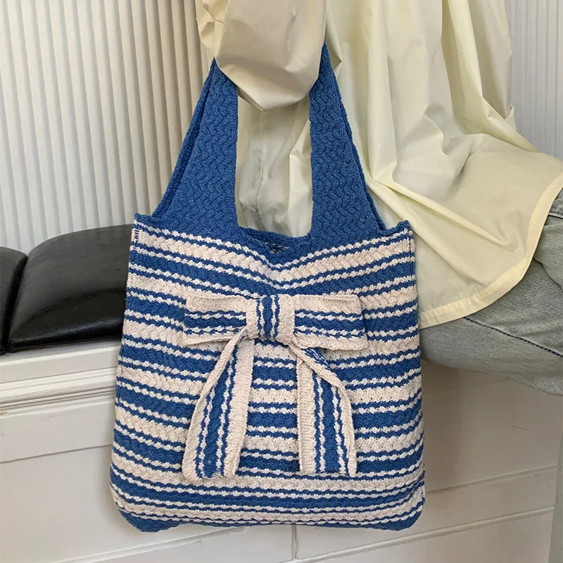 Vintage Knitted Tote Bag Shoulder Bag Fashion Knitted Woven Large Capacity Casual Shopping Classic All-match Handbag 2023 NEW