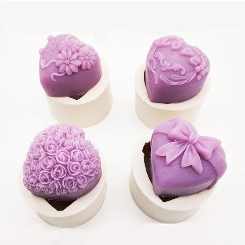 Silicone Mold Silicone Soap Mold Love Heart Rose Chocolate Mold Candle Polymer Clay Handicraft DIY Soap Base Gift for Girl