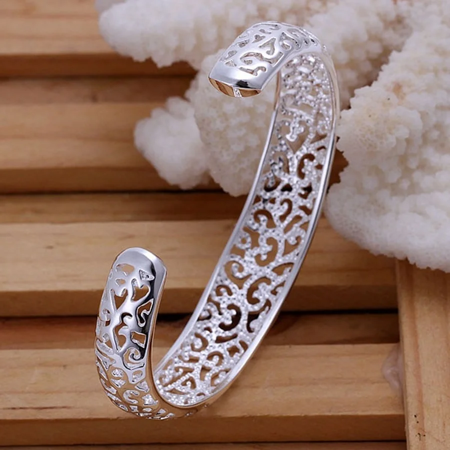Bangle Bracelet 925 Sterling Silver open bangle bracelet for women lady girl cute favorite gift retro charm exquisite circular fashion jewelry