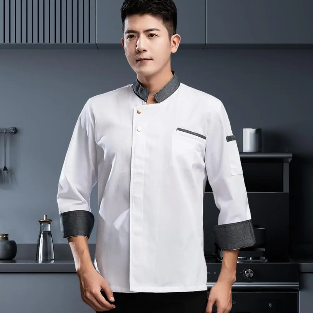 

Chef Uniform Breathable Stain-resistant Chef Jacket for Kitchen Bakery Restaurant Unisex Short Sleeve Stand Collar Uniform Top