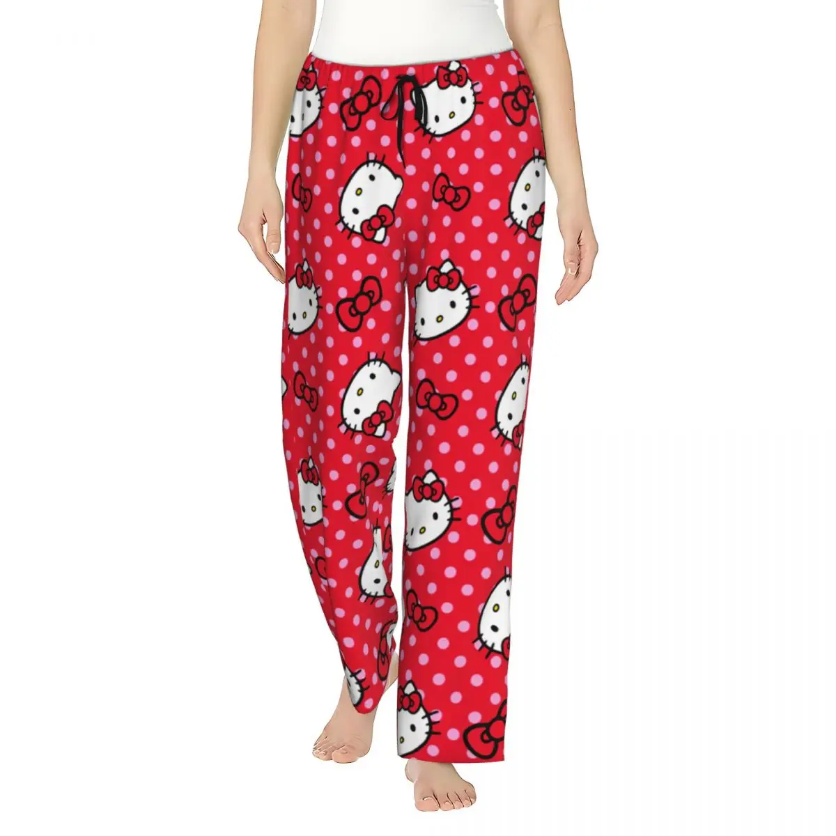 

Custom Cartoon Anime Hello Kitty Bow Pajama Pants for Women Sleepwear Lounge Sleep Bottoms Stretch with Pockets
