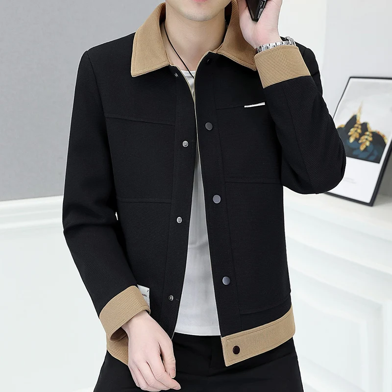 

2024 Spring Spliced Jacket for Men Lapel Casual Business Jacket Coat Fashion Social Streetwear Windbreaker Men Clothing M-4XL