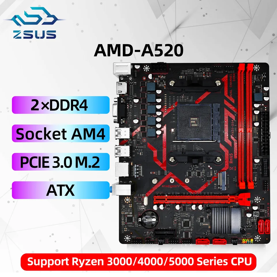 ZSUS A520 マザーボード AMD Ryzen 5 5600X DDR4 32GB 3200MHz Suopprt