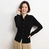 Polo Collar Knitted Cardigan Ladies All Match The New Style Of Temperament Lapel Senior Solid Color Lead Sweater DMR430 3