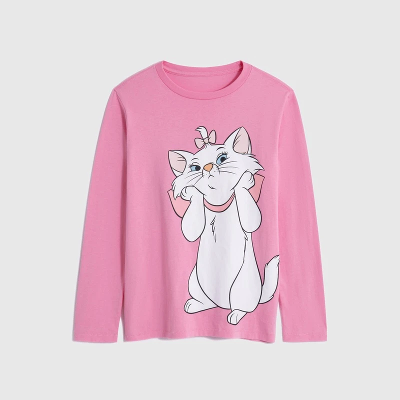 Disney Marie Cat Cute Long Sleeve T Shirts For Girls Clothing Spring Autumn Clothes Crewneck Girl's Blouse Children's Base Shirt 2