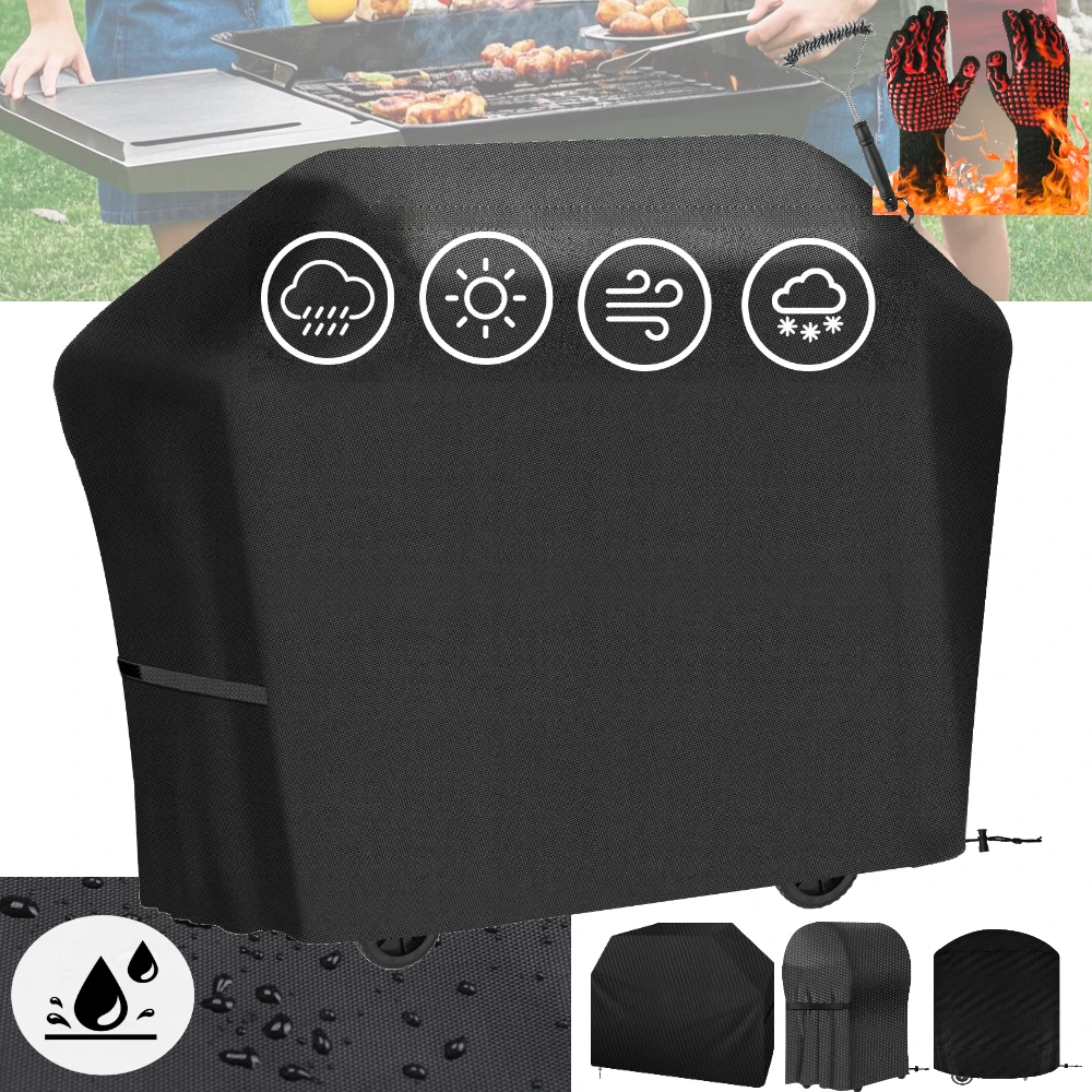 Grill Cover Waterproof Heavy Duty BBQ Covers with Cleaning Brush & Barbecue Gloves Burner Gas BBQ Covers Outdoor Barbecue Cover