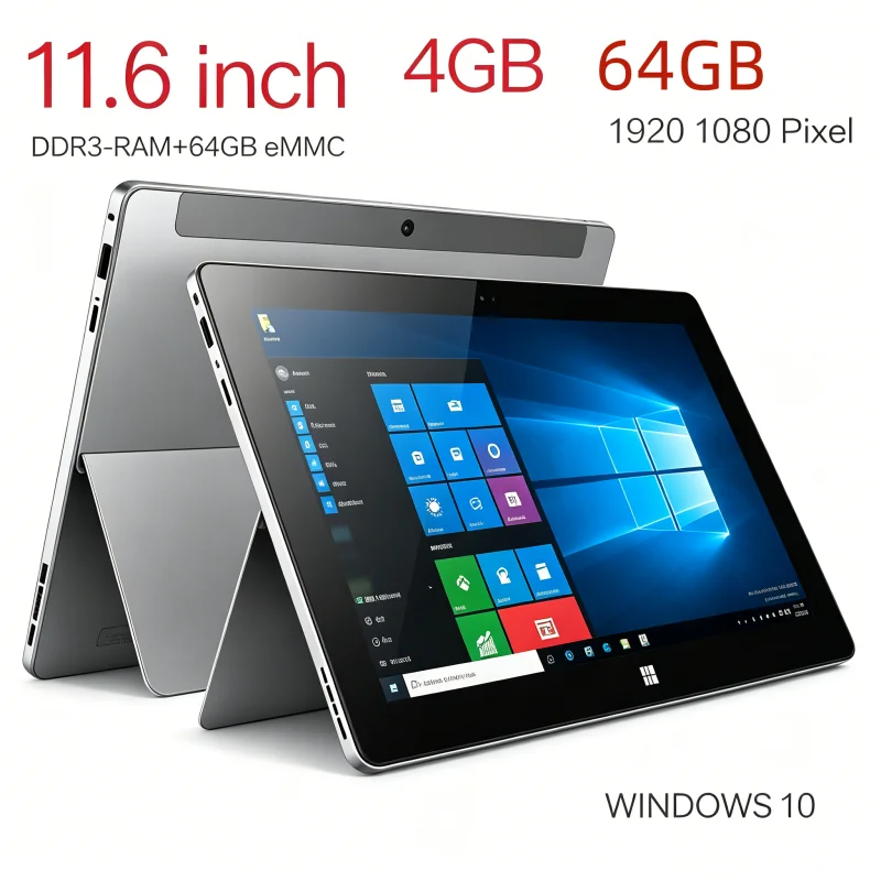 프리미엄 11.6인치 풀 HD 1080P 윈도우 10 태블릿 PC 64비트 인텔 X5-Z8300 쿼드코어, 4GB DDR3 RAM + 64GB 고속 eMMC 스토리지