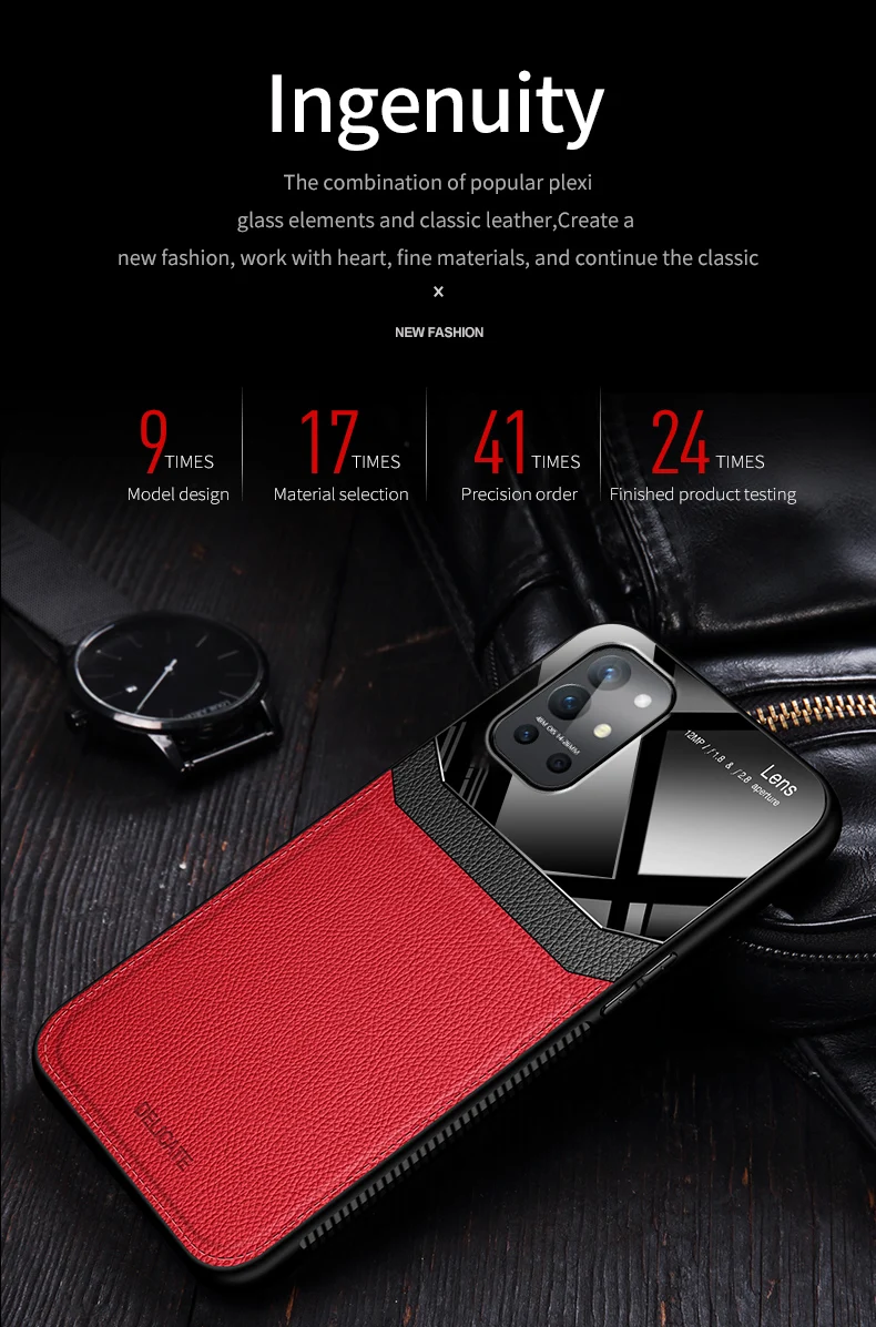 Elegant Leather Glass Texture Case with Soft TPU Bumper and Plexiglass Back