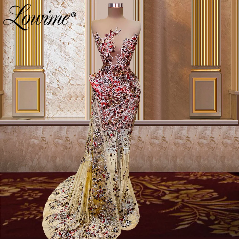 

Lowime Stunning Crystals Diamonds Sexy Party Dresses Gowns 2022 Couture Mermaid Long Prom Dress African Evening Celebrity Dress