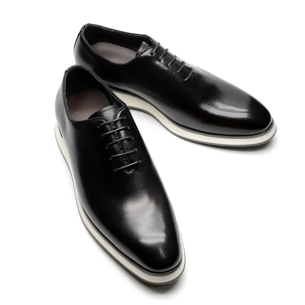 Handmade Cowhide Leather Casual Oxfords Mens Dress Shoes Whole Cut Plain Toe Lace up Soft Flat Sneakers mens shoes