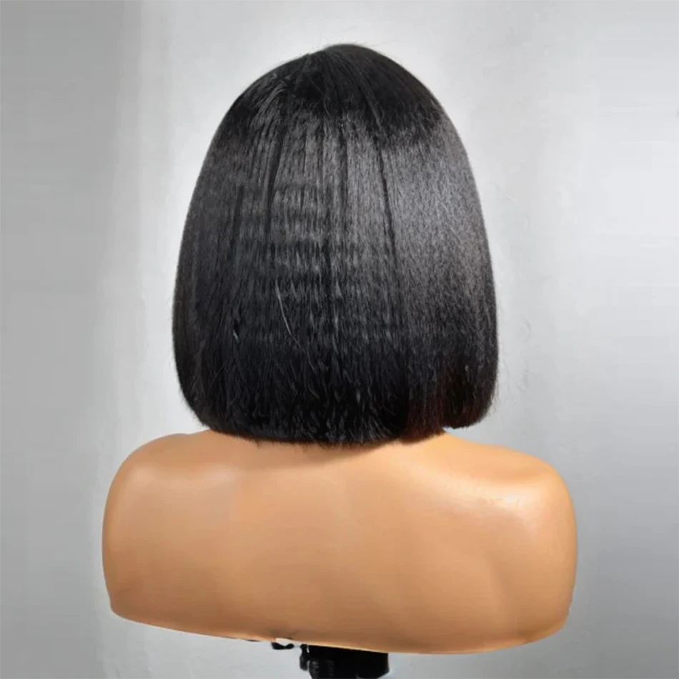 Glueless Wigs Kinky Straight Lace Front Human Hair Wigs Short Bob Wig 13x4 HD Transparent Yaki Straight Ready To Wear