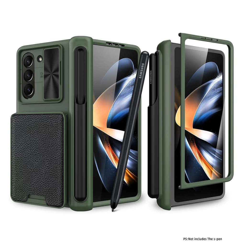 

Чехол для Samsung Galaxy Z, Складывающийся 5 раз, 4 раза, с петлей, защитный S-держатель для ручек, стеклянная пленка, жесткий матовый кожаный чехол-бумажник из поликарбоната, Чехол для карт