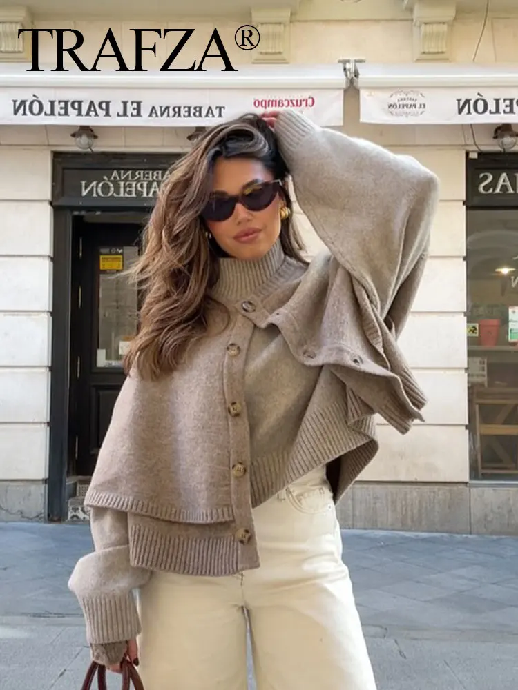 HH Women Casual Knitted Cardigan Oversize Loose O Neck Coat Single Breasted O Neck Long Sleeve Cropped Sweaters Jacket