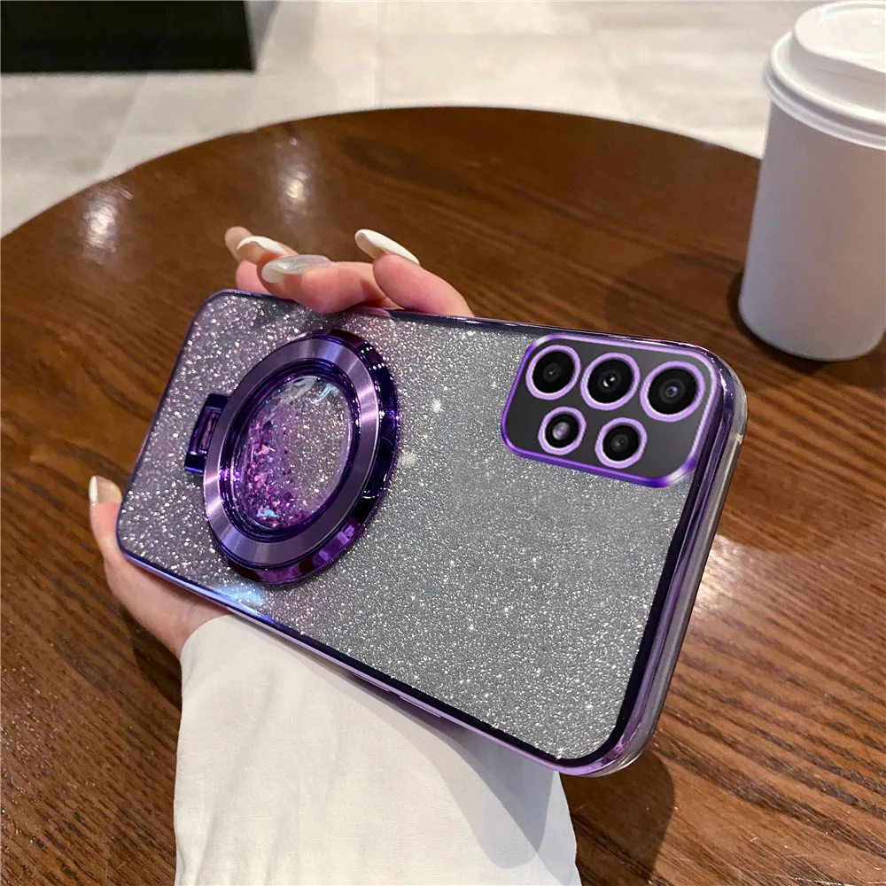 Gradient Glitter Quicksand Ring Holder Silicone Phone Case
