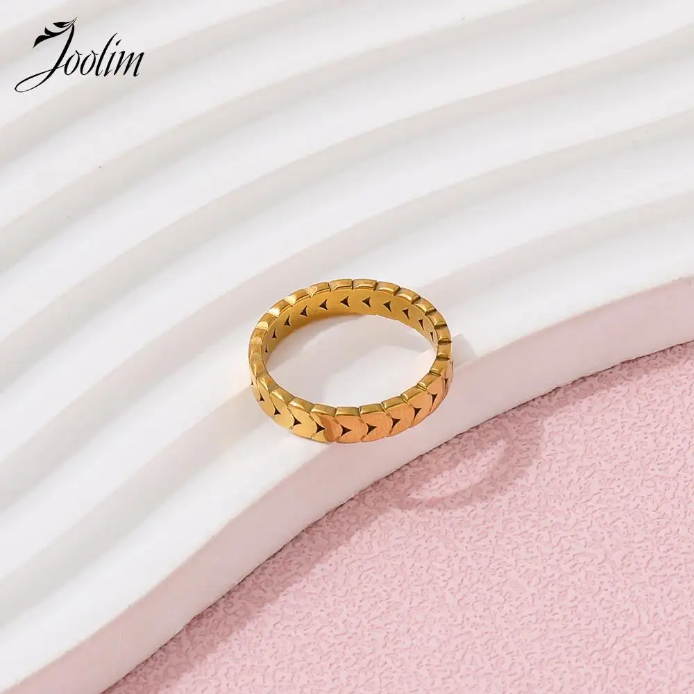 

Joolim Jewelry Wholesale High End PVD Waterproof Dainty Designers Branch Olive Leaf Hollow Stainless Steel Ring for Women