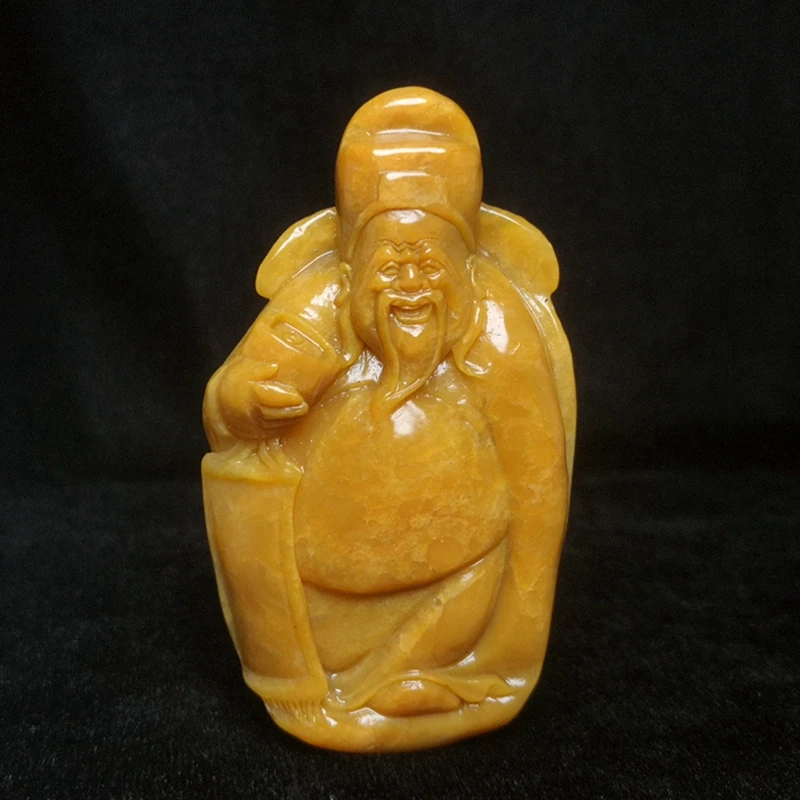 

100% Natural China Shoushan Stone Hand Carved God of Wealth Statue Gift H 7.7 CM