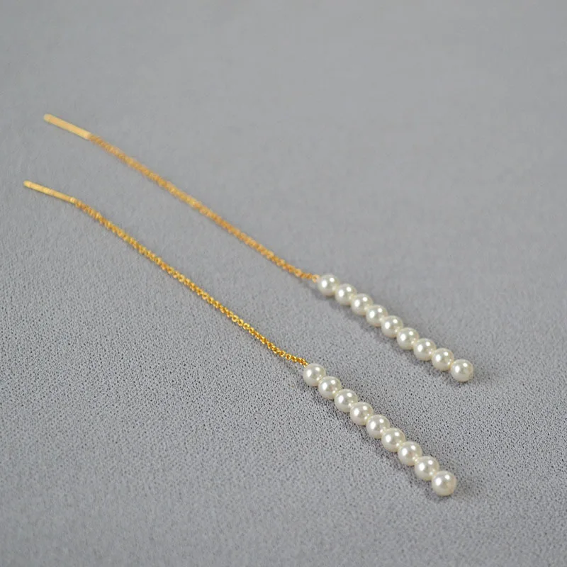 

Niche Design Silver Needle French Soft Contracted Shi 925 Bulbs Small Pearl Daily Contracted Long-eared Line Earrings