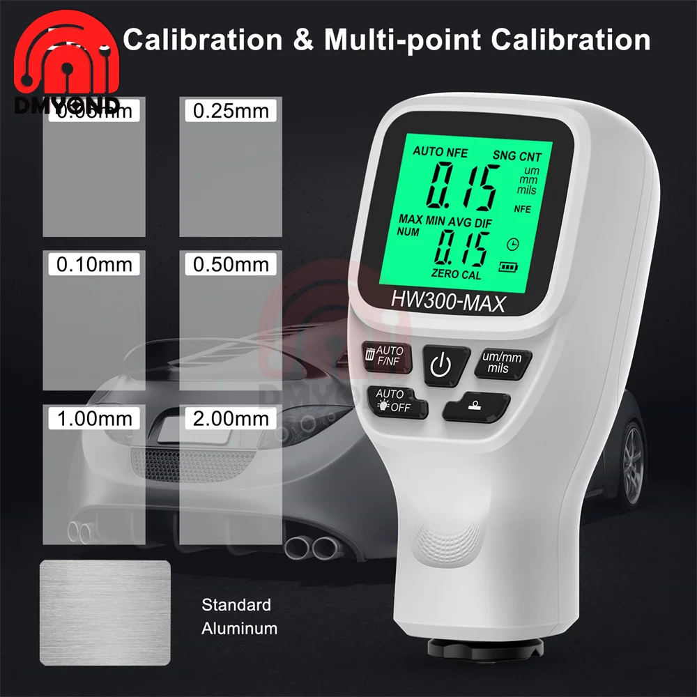 Digital HW300-MAX 0-2000UM Car Paint Film Tester Paint Coating Thickness Gauge with Highly Sensitive Probe For Metal Processing paint coating meter paint thickness gauge thickness gauge wet film thickness gauge