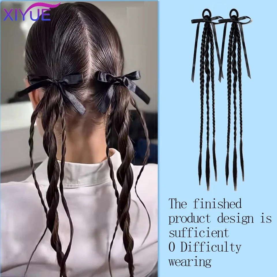XIYUE Matte High-temperature Hair Synthetic Wig Ponytail Fluffy Braided Hair Sweet Cool Girl Elastic Hair Loop Boxing Braid Wig