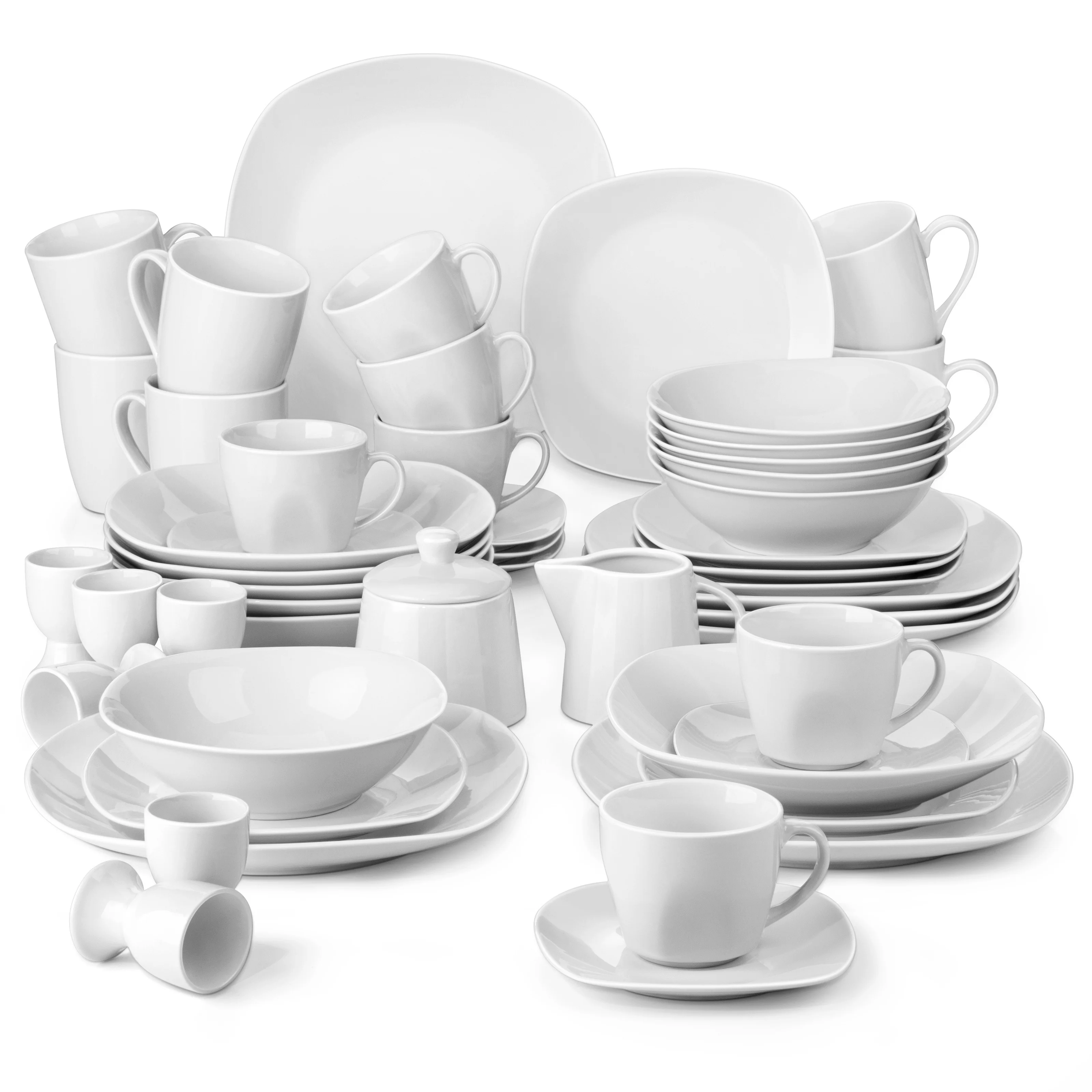 

50 Piece Dinnerware Set Porcelain Ivory White Plate Sets Tableware Wooden bowl Gold spoons Cucharas acero inoxidable Utensils se