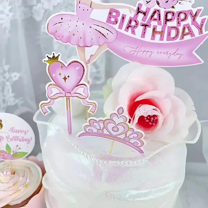 GOOHOCHY Ballet Girl Cake Decorations - 6-Piece Pink Yarn Petal Dancer Figurines Set